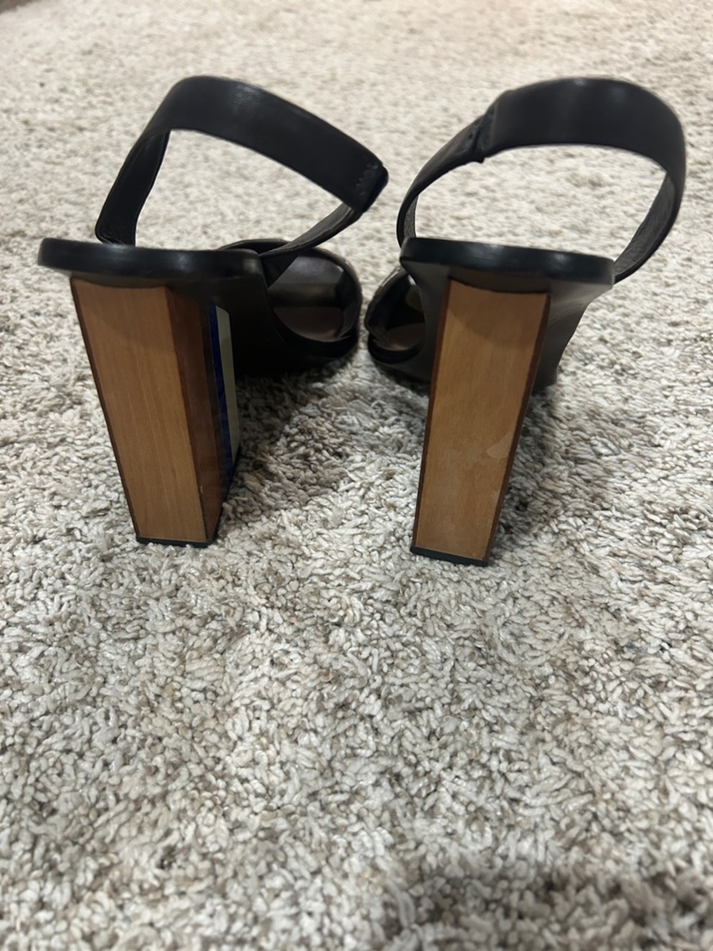 Tory Burch Black and White Woven Color Block Heel Slingback Sandals - Picture 3 of 4